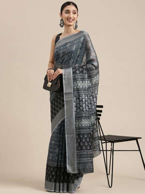 Divastri Digital Print Banarasi Silk Blend Saree(Grey)
