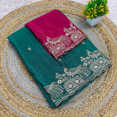 shrijamyaham Embroidered Bollywood Crepe Saree(Green)