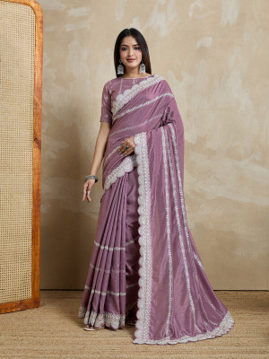 Tasrika Embroidered, Embellished Bollywood Silk Blend Saree(Purple)