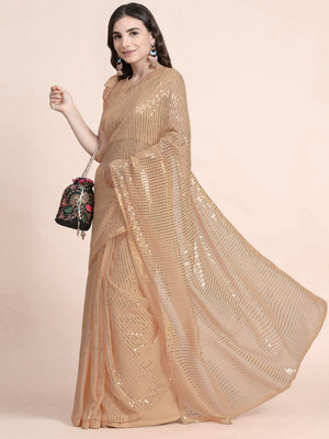 Bluebirdimpex Embellished Bollywood Georgette Saree(Brown)