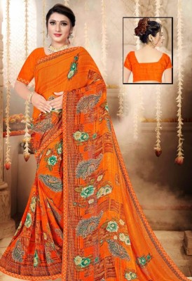 ANJALI TEXTILES Printed Daily Wear Georgette Saree(Orange)