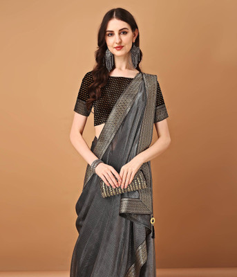 DIVYASHAKTI FASHION Solid/Plain Bollywood Silk Blend Saree(Black)