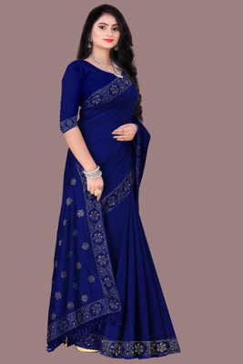 nevya creation Self Design Daily Wear Georgette, Chanderi Saree(Blue)