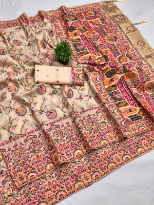 PALLUPOCKET Woven Kanjivaram Jacquard Saree(White)