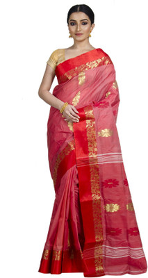Upama Fabric Self Design Garad Handloom Tussar Silk Saree(Red)