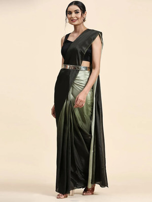 NITYANSHI FASHION Solid/Plain Bollywood Chiffon, Raw Silk Saree(Dark Green)