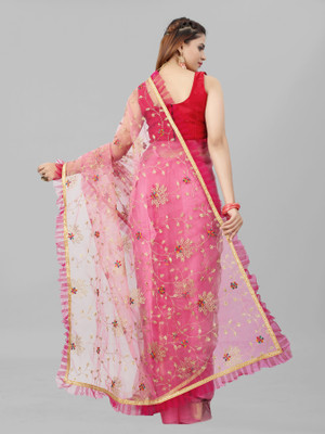 Yashakti Designer Embroidered Bollywood Net Saree(Pink)