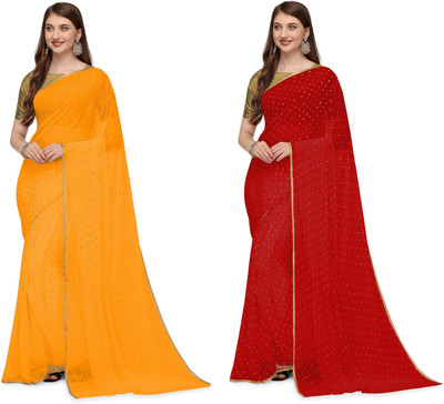 Prutha Fashions Solid/Plain Daily Wear Chiffon, Georgette Saree(Yellow, Red)