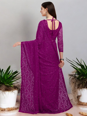 NEXA Embellished Bollywood Net Saree(Purple)