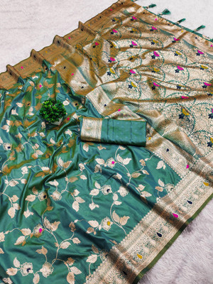 Sindharat Fashion Woven Banarasi Cotton Silk Saree(Green)
