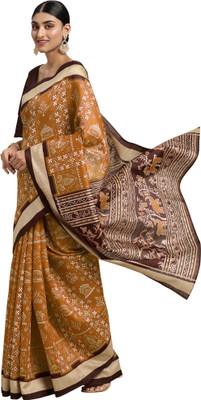 Akhilam Printed Sambalpuri Art Silk Saree(Mustard)