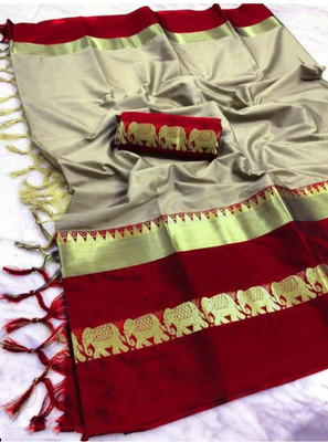 Mortal Textile Woven Handloom Cotton Silk Saree(Multicolor)
