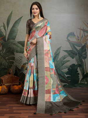Divastri Printed Daily Wear Tussar Silk Saree(Multicolor)