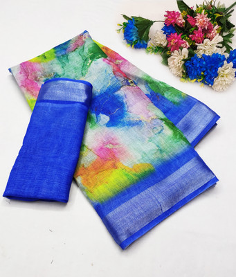 AARADHYA Digital Print Bollywood Cotton Linen Saree(Multicolor)