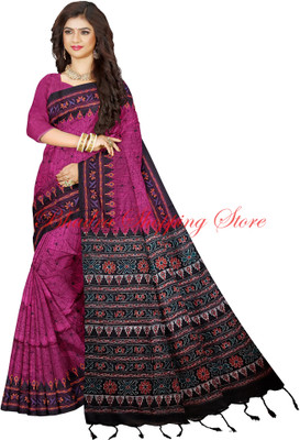 Bhadra Shopping Store Printed Sambalpuri Viscose Rayon, Cotton Blend Saree(Pink)