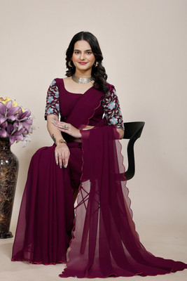 SAADHYA CREATION Embroidered, Solid/Plain Bollywood Georgette Saree(Purple)