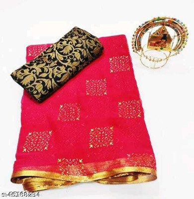 Desi Style Self Design Daily Wear Net, Chiffon Saree(Red)