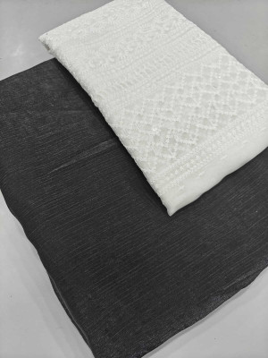 HouseOfCommon Solid/Plain Bollywood Chiffon Saree(Black)