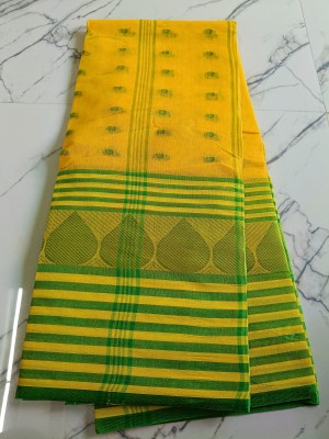 J KunduHouse Woven Tant Pure Cotton Saree(Yellow)