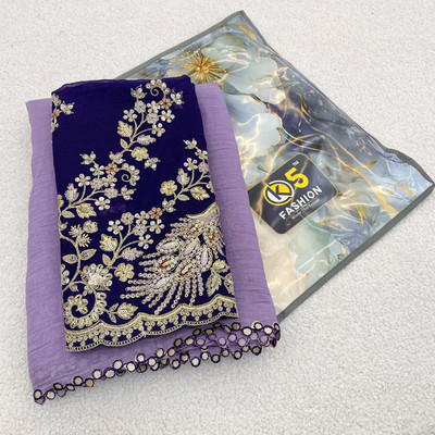 K 5 FASHION Embroidered, Solid/Plain Bollywood Tissue Saree(Purple)