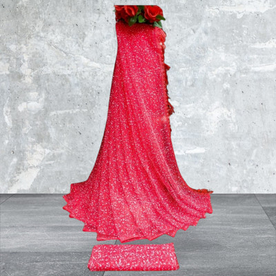 MAAFAB Self Design Bollywood Net Saree(Pink)