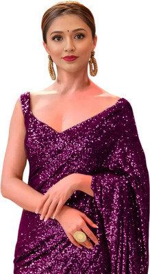 balaji textiles Embroidered, Embellished Bollywood Georgette Saree(Purple)