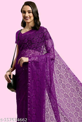 VioProm Floral Print Bollywood Net Saree(Magenta)