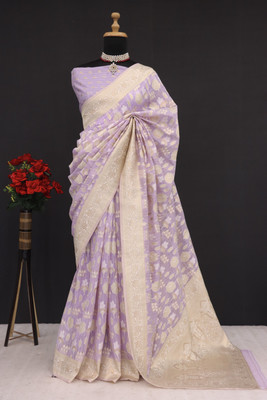 AAINA CREATION Printed Bollywood Tissue Saree(Purple, White)