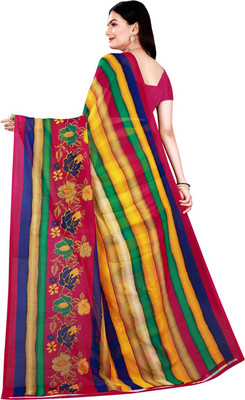Suali Striped Daily Wear Georgette Saree(Multicolor, Pink)