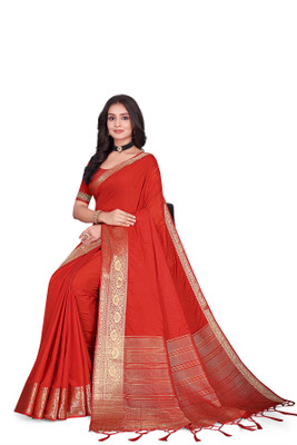Aarunika MNT Solid/Plain Bollywood Pure Silk Saree(Red)