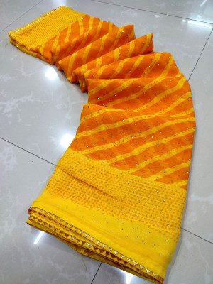 Sareez House Printed Leheria Georgette Saree(Yellow)