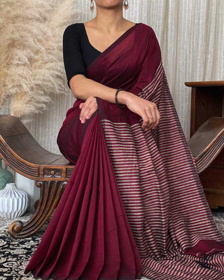 PRAVATI FASHION Self Design Handloom Pure Cotton Saree(Brown)