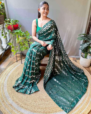 RamKrupa Creation Embroidered Bollywood Georgette Saree(Green)