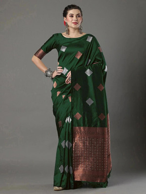 Parangi-A planet of style Woven Banarasi Cotton Silk Saree(Multicolor)