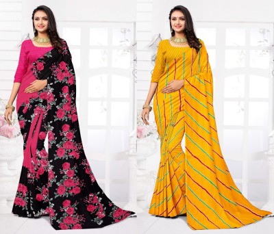 STYLEVEDA Paisley Daily Wear Georgette Saree(Pack of 2, Yellow, Red)