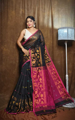 AMIT STORE Self Design Handloom Cotton Silk Saree(Black)
