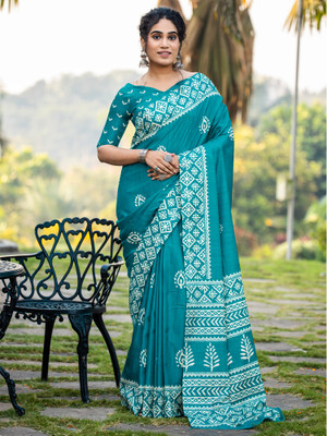 Divastri Printed Daily Wear Cotton Blend Saree(Blue)
