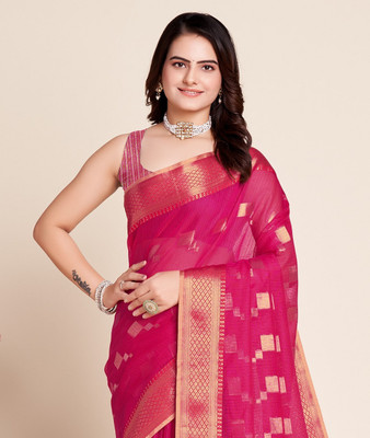 SUDIPTA Woven Kota Doria Cotton Silk Saree(Pink)
