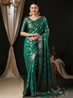 ANOUK Woven Kanjivaram Pure Cotton Saree(Green)