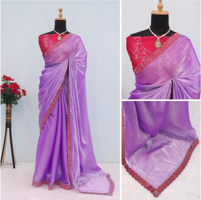 JENNYFEB Embellished Bollywood Jimmy choo Saree(Purple)
