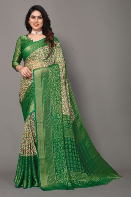 Winza Designer Printed, Paisley, Floral Print Daily Wear Chiffon, Brasso Saree(Green)