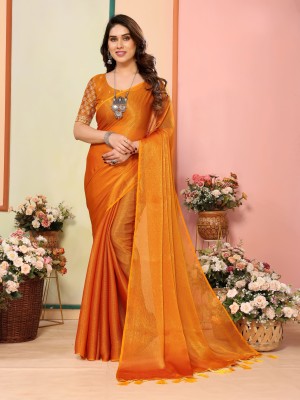 SARETRA MALL Solid/Plain Bollywood Silk Blend Saree(Mustard)