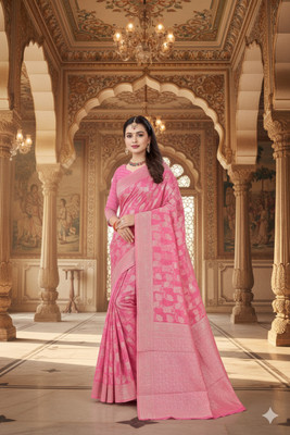Saadhvi Woven Banarasi Cotton Blend Saree(Pink)