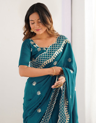 Satrani Embellished, Embroidered Bollywood Silk Blend Saree(Blue)