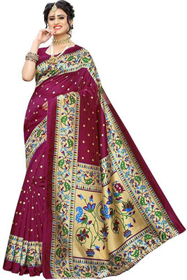 Grubstaker Printed Bollywood Art Silk Saree(Purple)