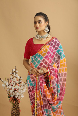 MAHARAJ SAREES Printed Bollywood Georgette Saree(Multicolor)