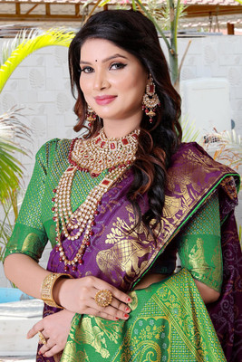 Aksh Fashion Printed Bandhani Silk Blend Saree(Multicolor)