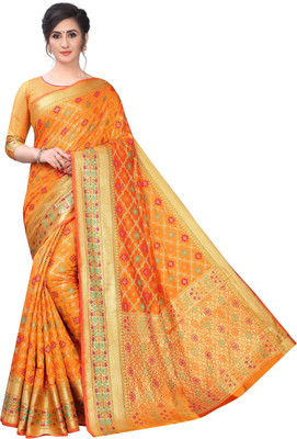 R K INFINITIVE Embellished Kanjivaram Jacquard Saree(Orange)