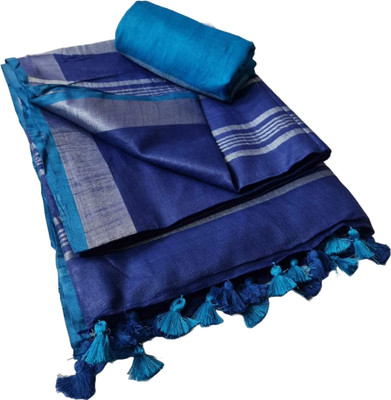 WEAVE TRENDS Solid/Plain, Woven Bollywood Dupion Silk Saree(Blue)