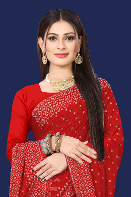 SHIVAYFAB Printed Daily Wear Georgette, Art Silk Saree(Red)